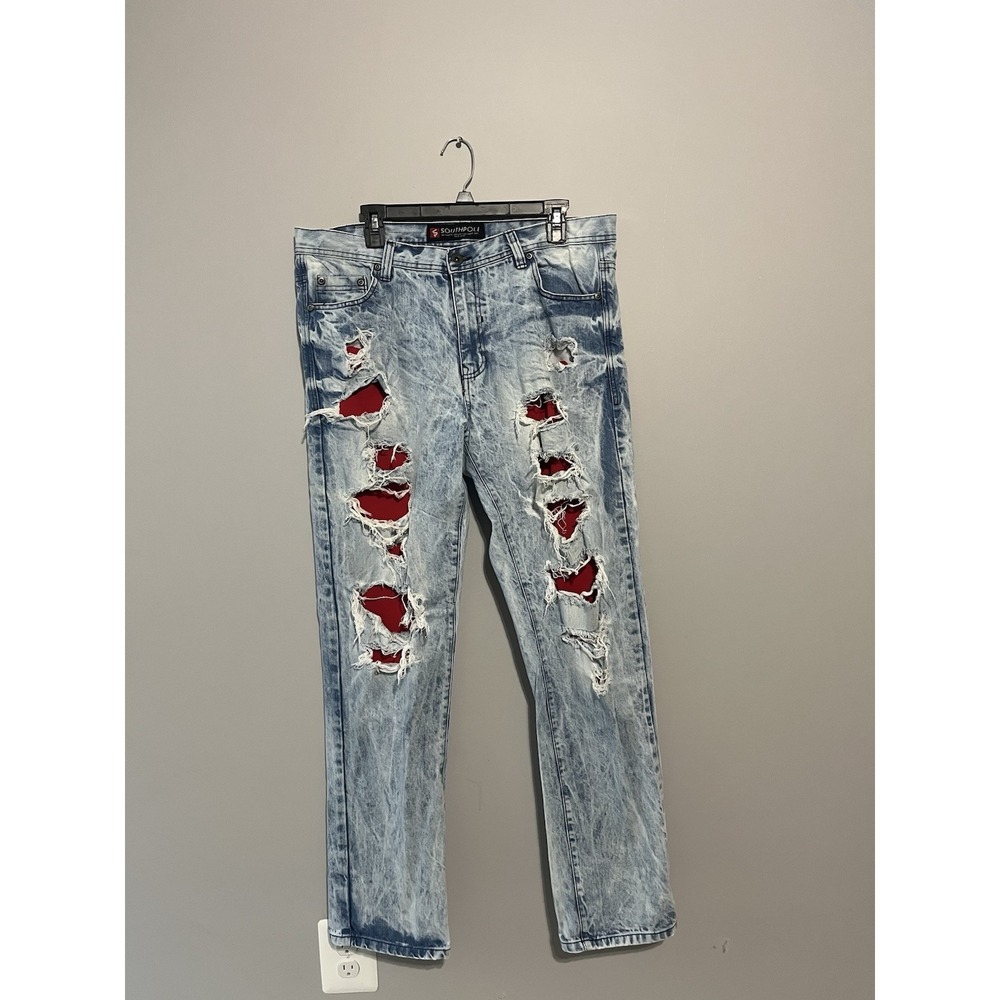 South Pole Jeans Mens Distressed‎ with Red 36/32 Hip Hop Urban Pants Y2K